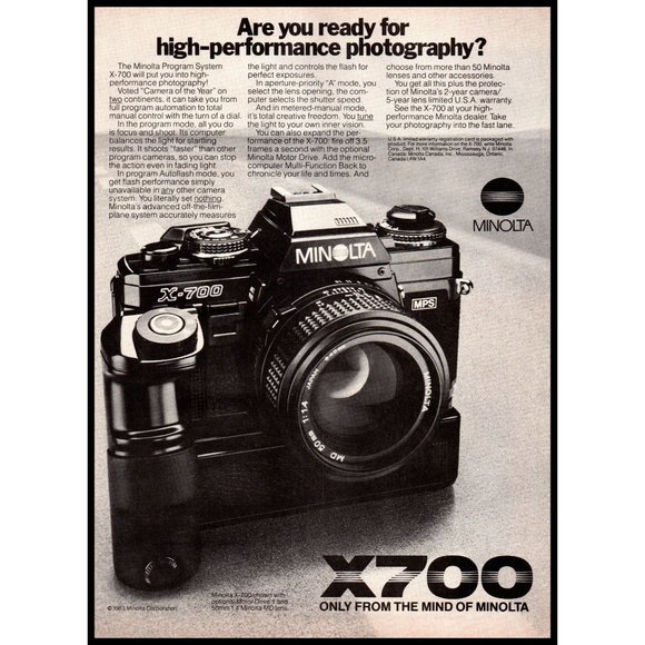 1983 Minolta X700 SLR Film Camera Vintage Print Ad Photography Wall Art Photo - Picture 1 of 1